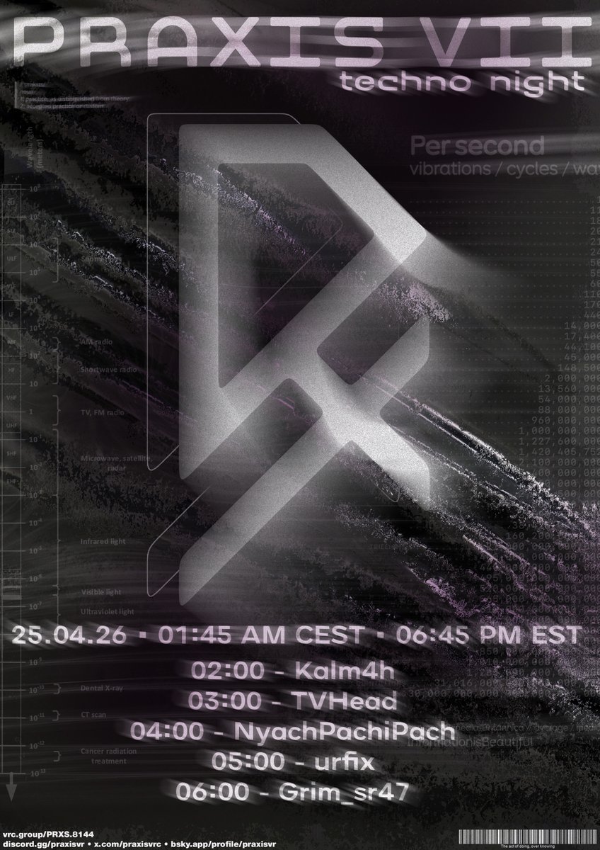 praxisvrc's tweet photo. PRAXIS VII
techno night
25.04.26 • 01:45 AM CEST • 06:45 PM EST
https://t.co/nTkX5aN8Bj https://t.co/DYNsOwRcip