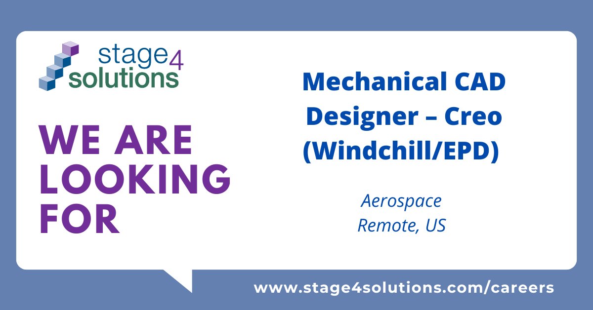 Stage4Solutions's tweet image. Needed: Mechanical CAD Designer – Creo (Windchill/EPD) (Remote)
To learn more and to apply, please go to: na2.hubs.ly/H052lB-0 (Please apply to the Mechanical CAD Designer – Creo (Windchill/EPD) (Remote)) role
#hiring #careeropportunities