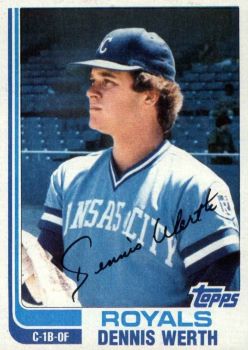 1975Topps's tweet image. Card #154 and #126-T - Dennis Werth.

Werth slashed .276/.391/.448 in 11 minor league seasons. In 1979 he batted .299 with 17 home runs and 74 RBIs for the Columbus Clippers (AAA). Werth collected 29 hits in 139 MLB at bats playing for the #Yankees and #Royals. #Topps