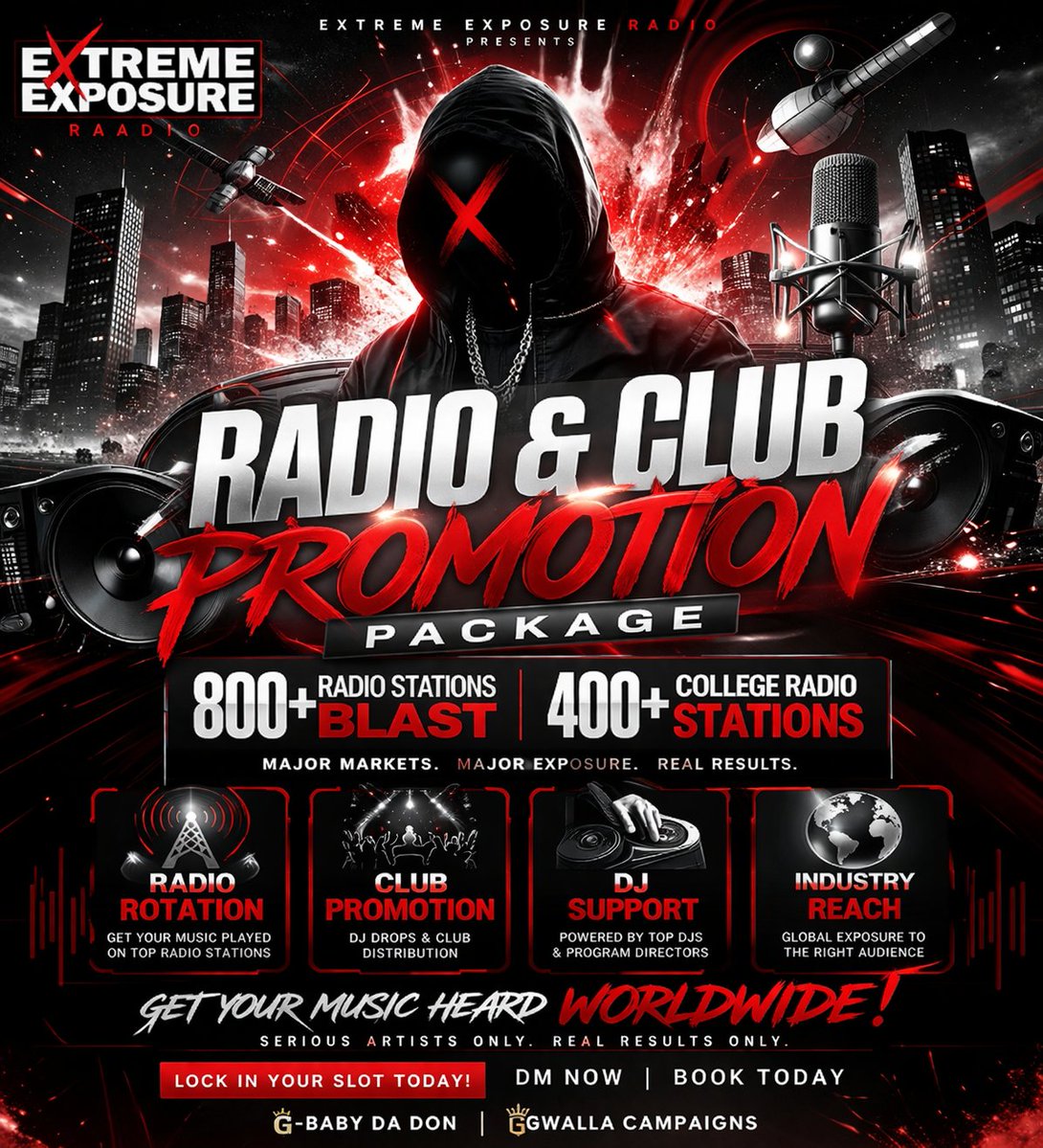 radio_exposure's tweet image. Need global promotions? 195 countries. Resume from Lil Wayne, Shawty Lo, Dae Dae,Rich Boy, Pastor Troy, Yung L.A &amp;amp; many more. Promo specials available.  Dm or email us at extremeexposureradio@gmail.com #Viral #Marketing #Promo #World #Global zeno.fm/radio/extremee…