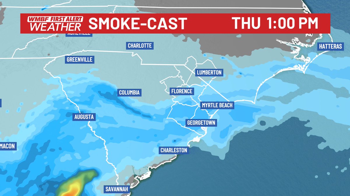 jgreenhillwx's tweet image. Smoke continues to move into the area from massive wildfires burning in southern Georgia. Expect air quality issues as smoke continues to move in from the south. #scwx @wmbfnews