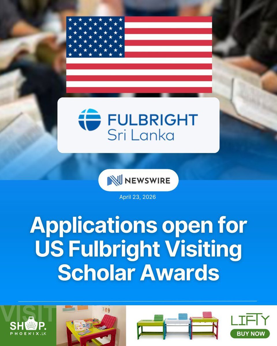 NewsWireLK's tweet photo. The U.S. Embassy in Sri Lanka has announced that applications are now open for the Fulbright Visiting Scholar Awards.

According to the US Embassy, the scholarship is offered for Sri Lankan academics, artists, and professionals to pursue post‑doctoral research, teaching, performance, consulting, or other professional activities in the United States.

The award provides comprehensive support, including a living stipend, airfare, health insurance, and other benefits. 

Interested applicants are encouraged to submit their applications by October 1, 2026.

Further details and application instructions are available at https://t.co/yK8CK8ATod. (Newswire)