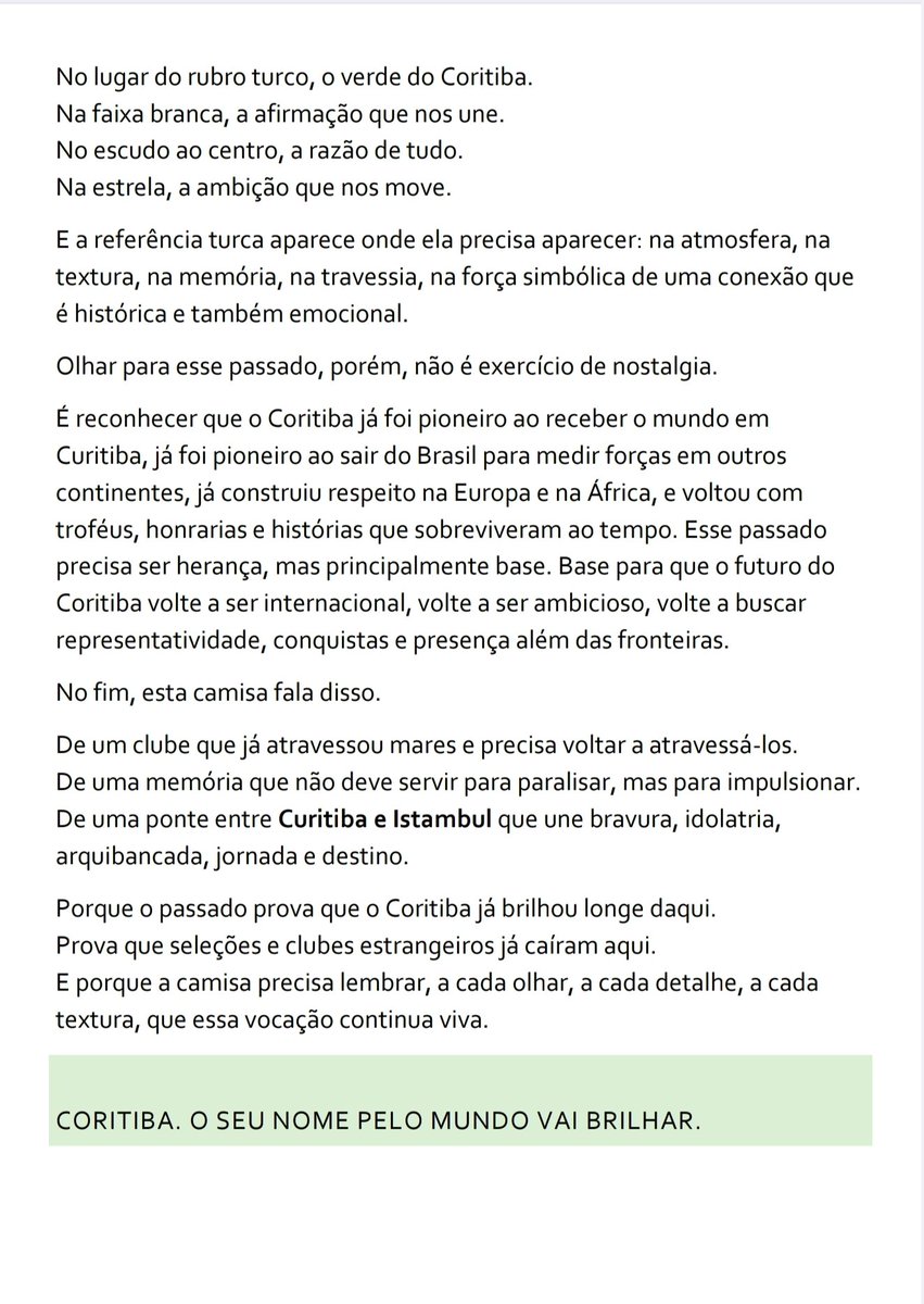 MauricioN_'s tweet photo. Neste fio detalho todas as inspirações do meu #MantoDaGlória 2026.
Espero que tenha cumprido todos os requisitos e que essa nova camisa do #Coritiba seja do agrado da Torcida Alviverde!

Coritiba e #Turquia
#Curitiba e #Istambul 
Pelo mundo vai brilhar!

https://t.co/hSzckV8IhD… https://t.co/ZD8WV3fj1N