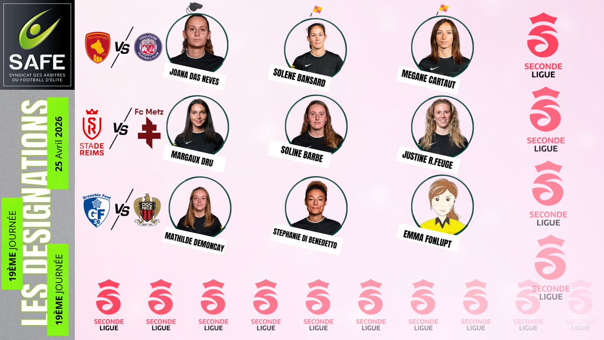 ArbitresSAFE's tweet image. ⭕️ Les désignations

➡️ 19ᵉ journée de @SecondeLigue  

🖥️ Retrouvez toute l’actualité des arbitres d’élite français sur notre site web en description du compte
#arbitrage #referee