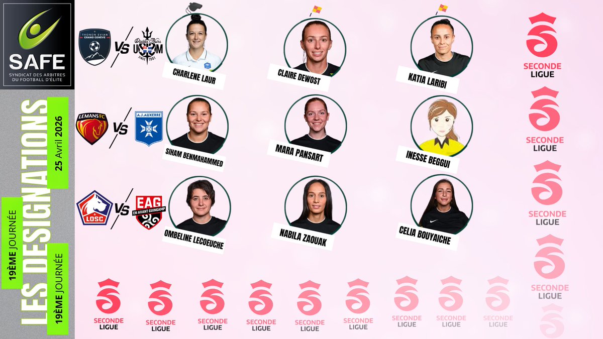 ArbitresSAFE's tweet image. ⭕️ Les désignations

➡️ 19ᵉ journée de @SecondeLigue  

🖥️ Retrouvez toute l’actualité des arbitres d’élite français sur notre site web en description du compte
#arbitrage #referee