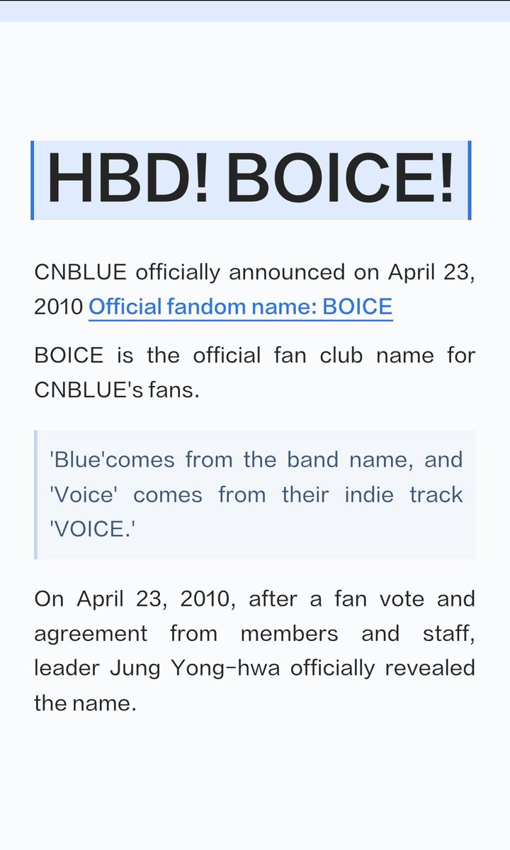 CNBLUE_UN_Spt's tweet photo. Happy Birthday, BOICE 🎉

April 23, 2010, on CNBLUE’s 100th day since debut, the fan name BOICE was officially born.

Sixteen years have passed since then. From those fresh, early days to staying true to their original passion, CNBLUE has always remained dedicated to the essence of music.

And we will always be BOICE, standing firmly behind them.

Happy birthday to every BOICE!

In the days ahead, let’s keep moving forward side by side, continuing this path together 💙

#CNBLUE #씨엔블루 #BOICE #RoadtoTOKYODOME 
From CNBLUE UN Support