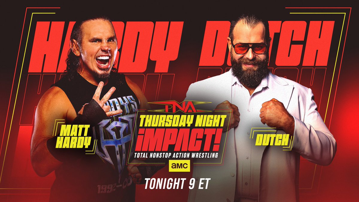 ThisIsTNA's tweet image. #TNAiMPACT is TONIGHT at 9/8c on @AMC_TV and @AMCPlus in the US, TNA+ worldwide, and at 8pm ET on @Sportsnet 360 in Canada!

@MATTHARDYBRAND goes one-on-one with @DEATHxWALKS in a battle that’s been building for weeks!
