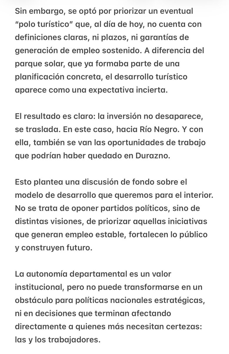 MageRinaldi's tweet photo. Durazno pierde una gran inversión, segura, que apuesta al desarrollo y a puestos de trabajo seguro por un proyecto que no tiene avance y un grado importante de incertidumbre. https://t.co/KvaZrTfpv2