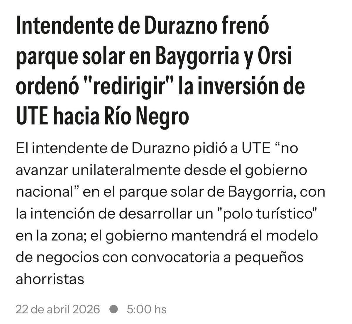 MageRinaldi's tweet photo. Durazno pierde una gran inversión, segura, que apuesta al desarrollo y a puestos de trabajo seguro por un proyecto que no tiene avance y un grado importante de incertidumbre. https://t.co/KvaZrTfpv2