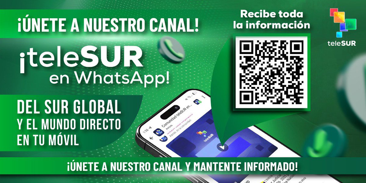teleSURtv's tweet image. 📣 Conoce las noticias más relevantes de América Latina y el mundo en el canal oficial de #teleSUR en #Whatsapp

¡Escanea el código QR y recibe toda la información!