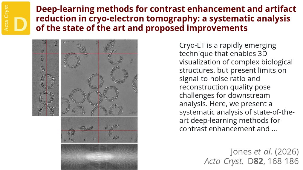 ActaCrystD's tweet photo. Several state-of-the-art deep-learning methods which aim to improve the interpretability of cryo-ET reconstructions are evaluated @ActaCrystD @IUCr #DeepLearning #CryoElectronTomography #ContrastEnhancement https://t.co/z0cAr2hUik https://t.co/YjUZFbGsZr