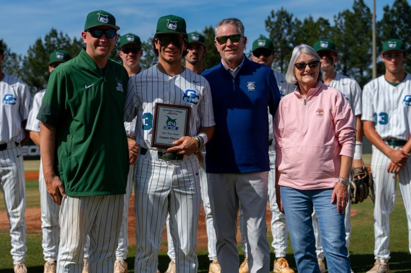 CarsonAPhillips's tweet photo. Grateful to receive the John Kurtz Award this Tuesday prior to the game.  This award represents the top senior at @GCSUBaseball31, and I’m honored to be recognized in the legacy of Coach Kurtz, whose leadership helped build this program into what it is today.  #BringTheThunder https://t.co/fdqQ2tqISC