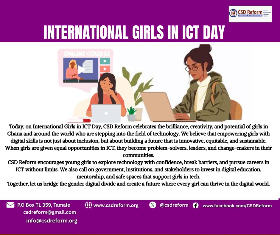 csdreform's tweet image. Together, let us bridge the gender digital divide and create a future where every girl can thrive in the digital world.  #CSDReform #GirlsInICT #GirlsInTech #ICT4Girls #WomenInTech #TechForGirls