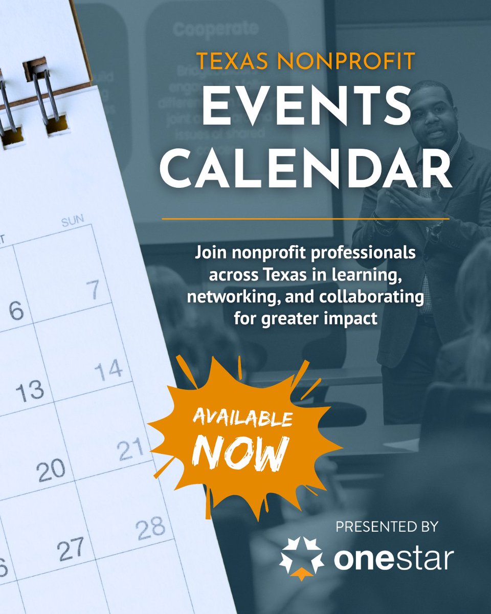 onestarfdn's tweet photo. It’s here! 🎉 Our new events calendar for Texas nonprofit professionals is now live at https://t.co/SQyzwcFh5b.🚀🗓️  Stay informed, build connections, and keep growing your impact. Start exploring and register for next event today! 💡🌐🌱 https://t.co/k23XeMkCxt