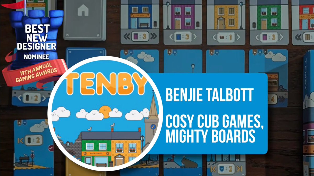 mighty_boards's tweet photo. Wooo 🥳 Tenby got nominated for @thedicetower  Awards for Best Game from a New Designer!

Big congratulations to designer and illustrator Benjie Talbott!

Tenby will be back in stock next month and will be available to buy at UKGE, GenCon and SPIEL  🥳

https://t.co/eL6zMABVbP https://t.co/Gl1Gpeyl2E