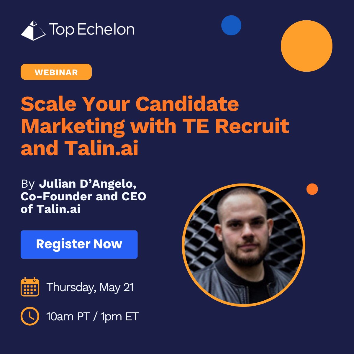 Find out how to scale your candidate marketing with Top Echelon and ow.ly/OboX50YOAGB in this special webinar by ow.ly/OboX50YOAGB Co-Founder and CEO Julian D'Angelo on Thursday, May 21.

Seats are filling up fast, so reserve yours now!

ow.ly/kAFO50YOAGr