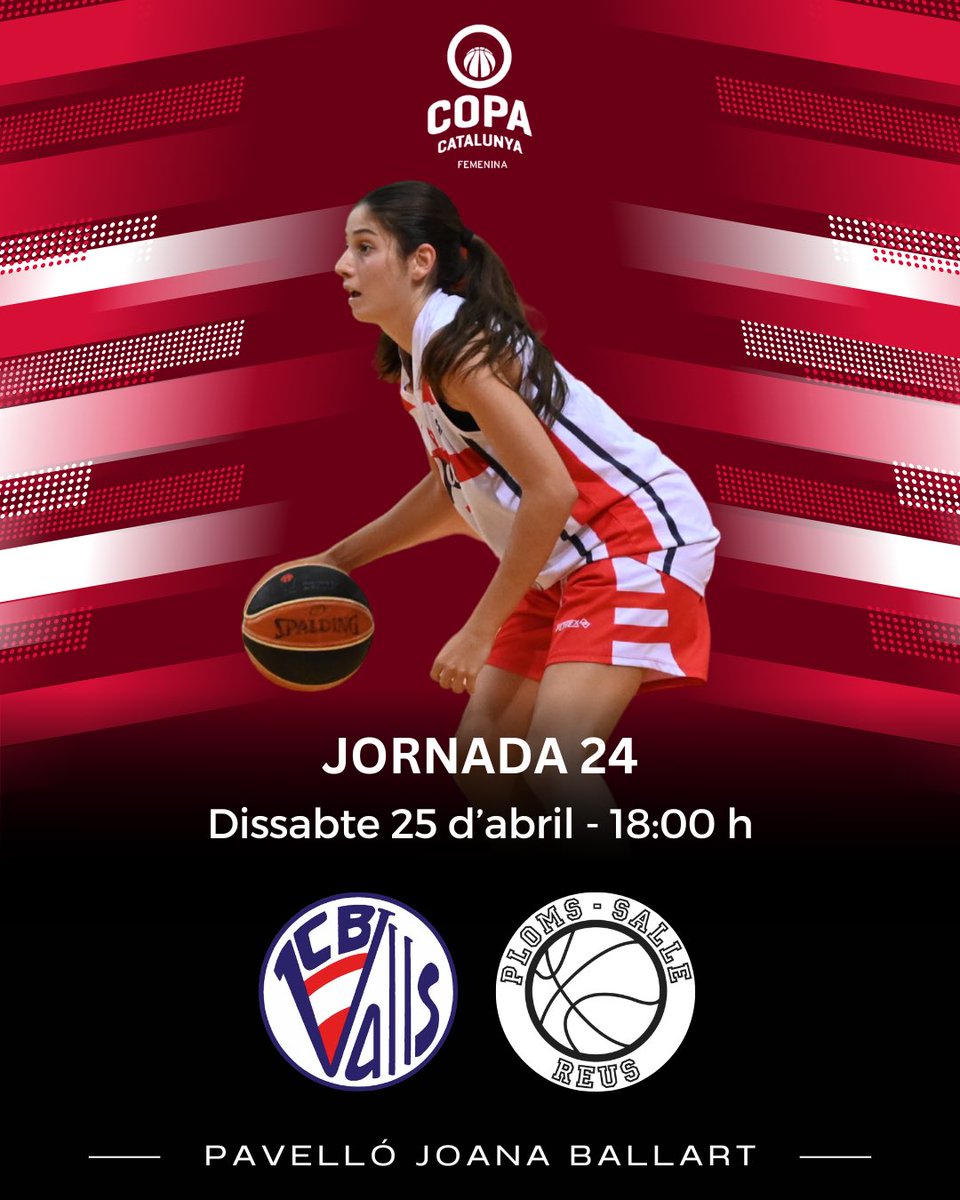 CBValls's tweet photo. 𝐂𝐎𝐏𝐀 𝐂𝐀𝐓𝐀𝐋𝐔𝐍𝐘𝐀 𝐅𝐄𝐌𝐄𝐍𝐈𝐍𝐀

Aquest dissabte, el primer equip femení, rep les líders de la categoria al Joana Ballart.

📆 Dissabte 25 d'abril
🆚 @plomssallereus 
⏰ 18:00 h
📍Pavelló Joana Ballart 

#ForçaValls 🔴⚪️ https://t.co/IppKD6fiar