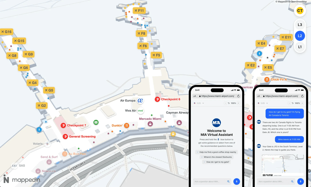 mappedin's tweet photo. A smarter airport just touched down. 🛬

@iflymia is partnering with Mappedin to launch the first conversational agents with spatial intelligence to modernize airport operations and enhance the passenger journey.

Learn more → https://t.co/9dP3QXqNFh https://t.co/Ib3TG7HFam