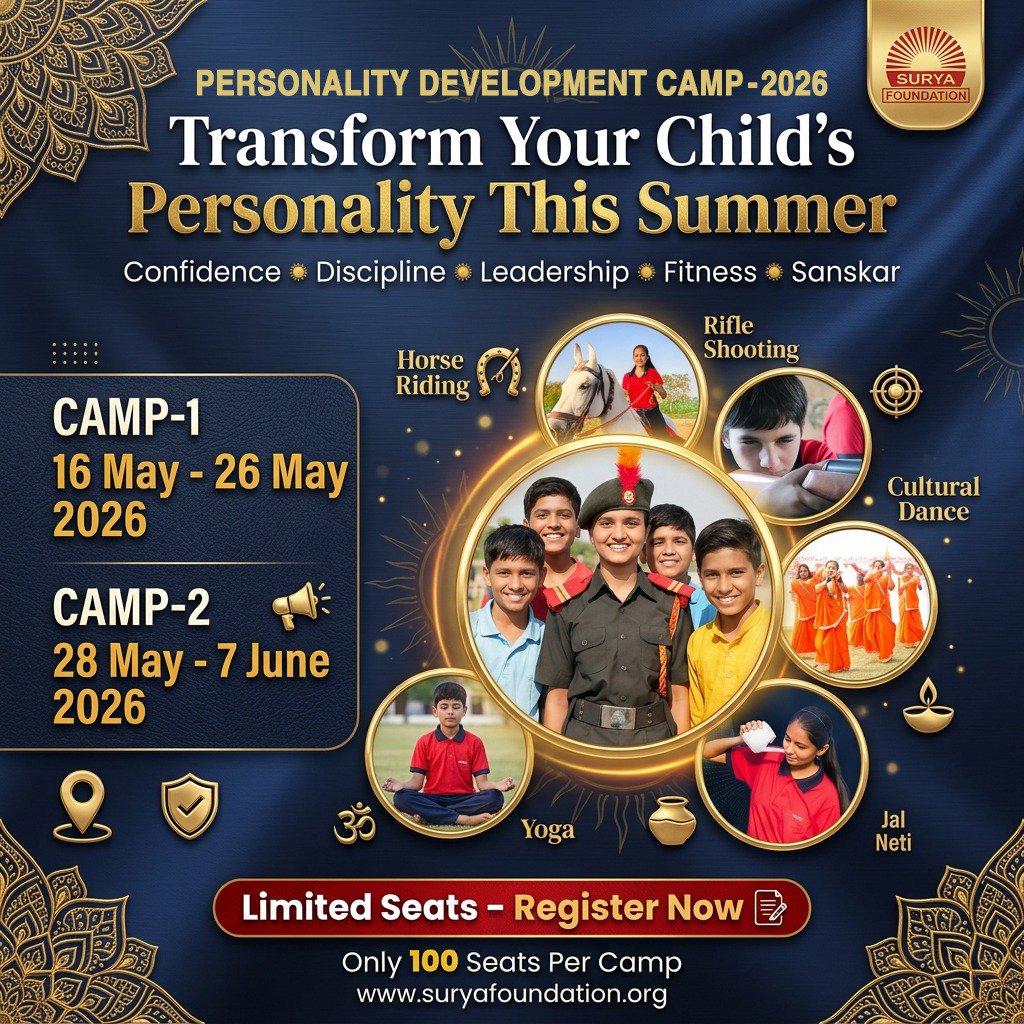 suryafnd's tweet image. #PDC2026
#SummerCamp
“Give your children something different, something better this summer!”
Away from mobile screens… closer to nature 🌱
Learn real-life skills that truly matter
“Personality Development Camp – 2026”
✨ A unique blend of learning and doing:
🏹 Archery
🎯 Rifle