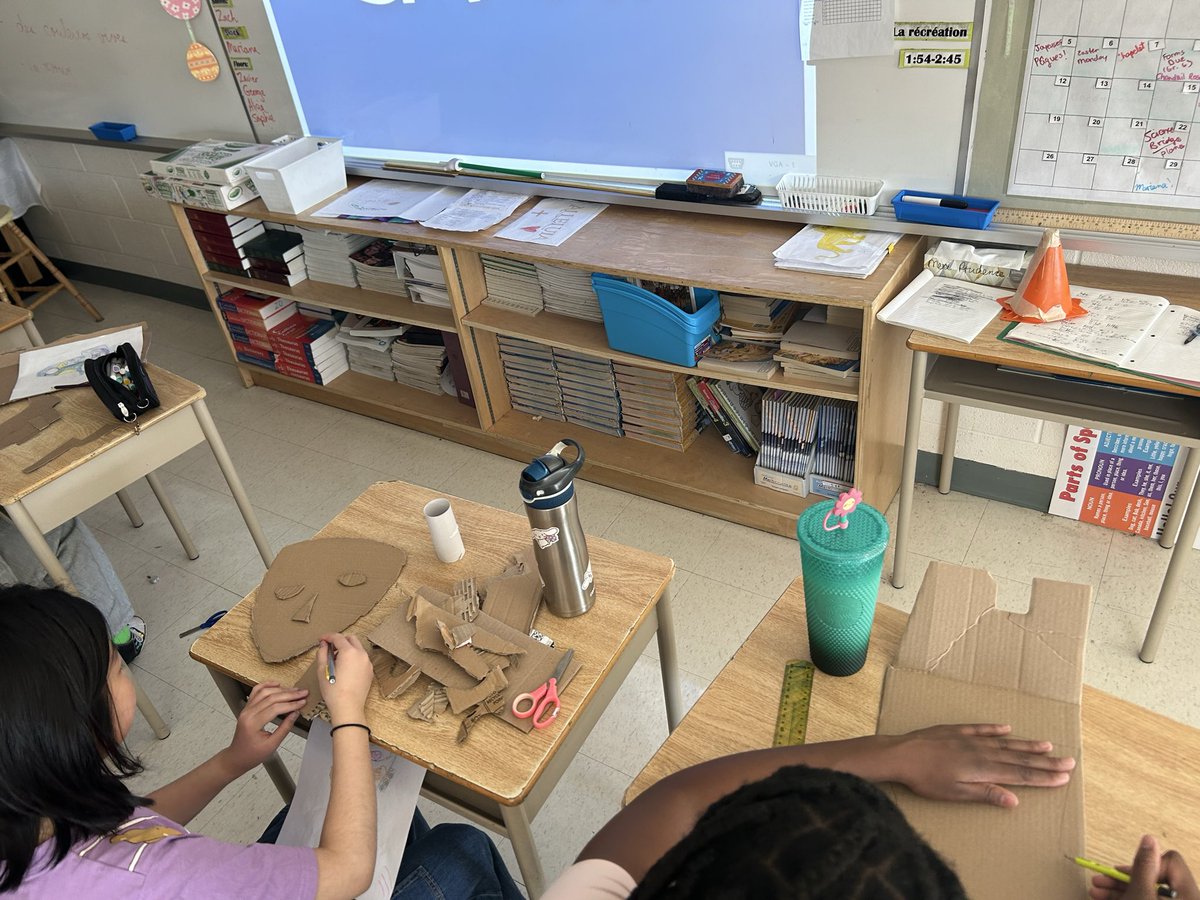 mme_ef's tweet photo. Earth Week artists at work! grade 5/6 EF is recycling cardboard to create art in the style of Kimmy Cantrell! We will unveil the finished products tomorrow! @SLRuizSchool @DP_EcoSchools https://t.co/Ep4gQPh0iP