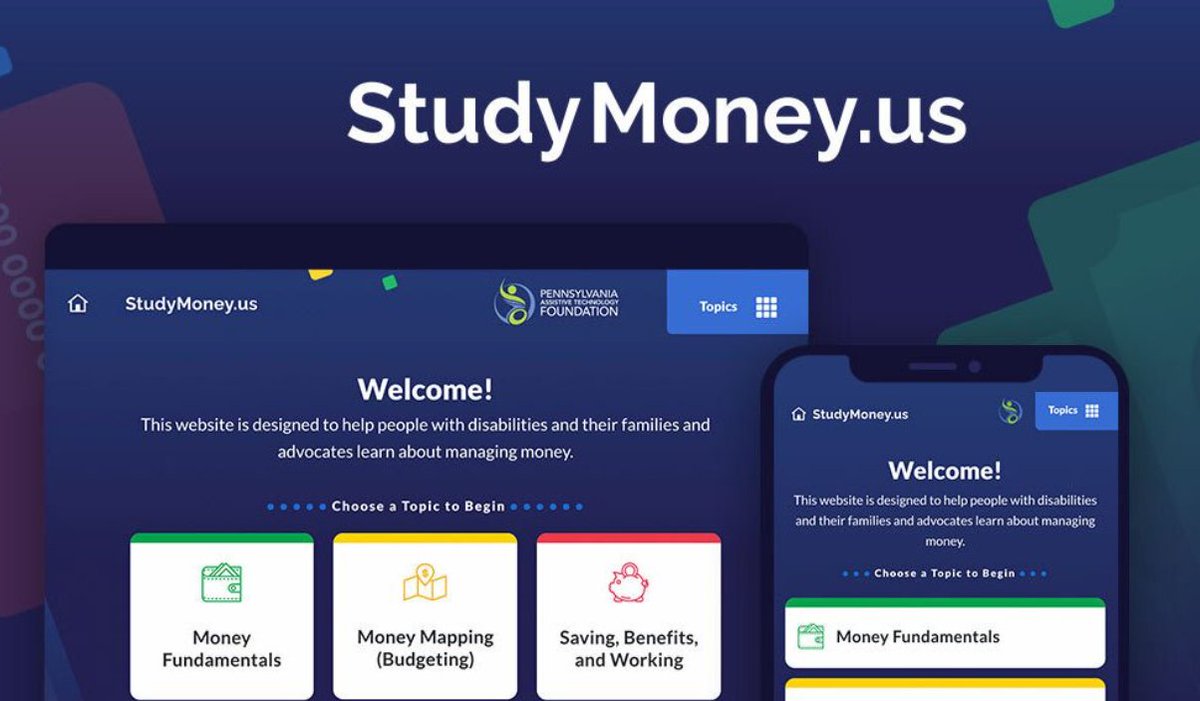 PennsylvaniaATF's tweet image. Looking for an interactive way to learn #MoneyManagement? Check out 'StudyMoney: An Online Companion'! It helps people with disabilities learn #Budgeting, saving, #Credit with interactive activities and downloadable PDFs. Explore: studymoney.us

#FinancialEducation