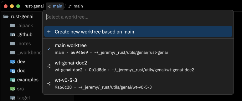 jeremychone's tweet photo. Pretty sweet the ew #Zed worktree / git branch top bar UI

Key for parallel AI

@zeddotdev @rustlang #AICoding #ProductionCoding https://t.co/v62hd7Dtbq