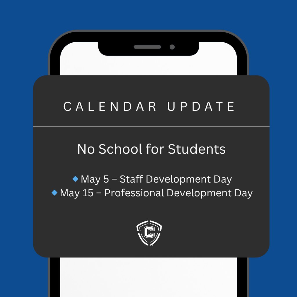 clevecityschool's tweet image. 📢 CCS Update:
No school for students on May 5 (Staff Development Day) and May 15 (Professional Development Day, stockpile day).

Thank you for supporting our teachers as they learn, collaborate, and grow.

#BuildingChampions #BuildingCommunity #ChooseCleveland