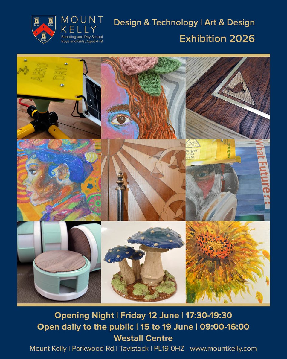 Mount_Kelly's tweet image. 🎨 Join us for the Design &amp;amp; Technology | Art &amp;amp; Design Exhibition. Opening night is on Friday 12 June 2026.

#Exhibition #Art #DesignTechnology #DT