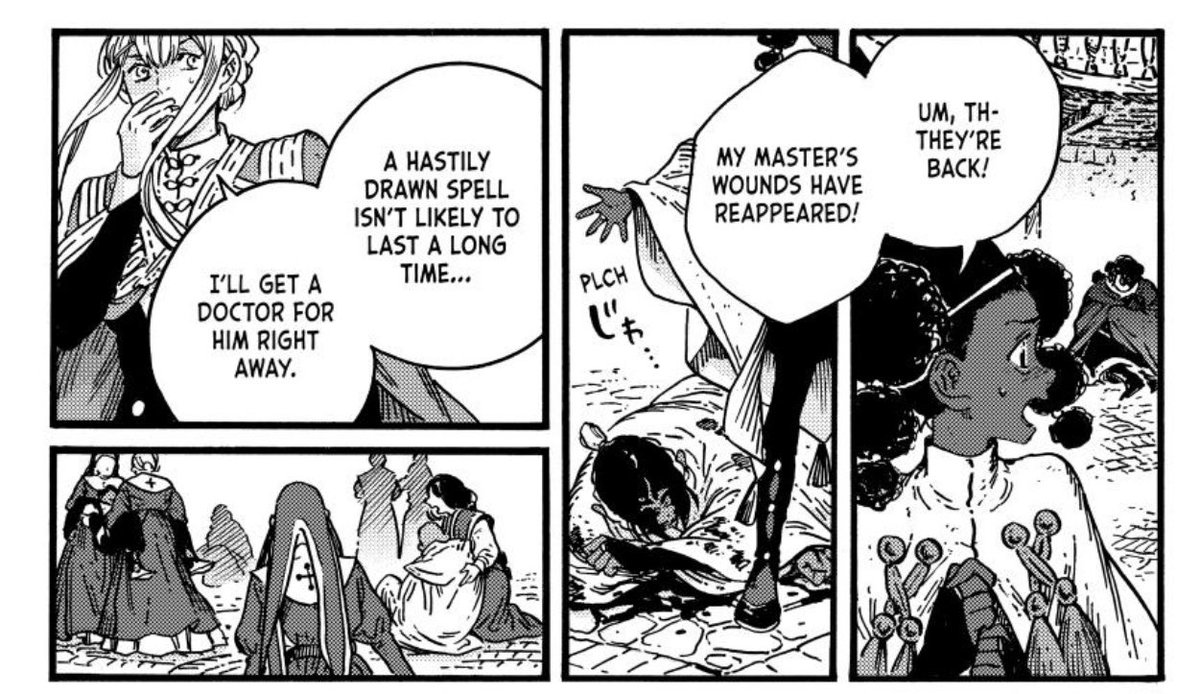 patbatrick's tweet photo. #whaspoilers #ch96
I think many of us have forgotten that Heiheart had the reversal magic drawn on him during the leech attack. I’m certain he is still dealing with this in some way and is going to Qifrey to ask that he take in Jujy. https://t.co/FFAMB2nDv1