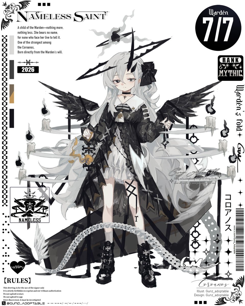 Warden’s Fold Coroanos CS Adopt “The Nameless Saint” 🪽
Set Price 1 for 275 USD
[RT very appreciated 💕 Claim below~]