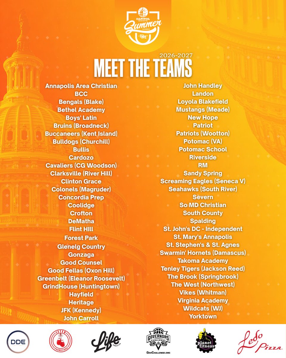 CapitolHoopsSL's tweet image. The field is set! Capitol Hoops Summer League 2026 begins May 18th!