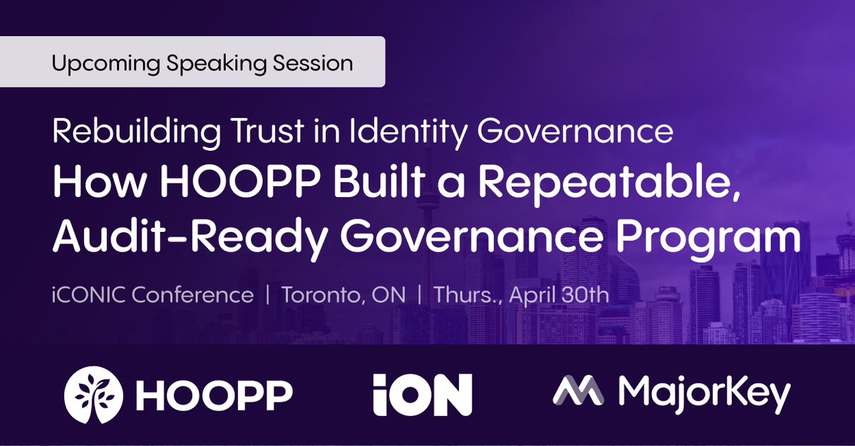MajorKeyTech's tweet photo. How do you restart a stalled identity governance program and turn it into a scalable, audit‑ready success?

If you're heading to Toronto for #iCONIC2026 next week, don't miss our session with iON and HOOPP.

Learn more - https://t.co/tMxobiFGiz https://t.co/U8XY3phEQq