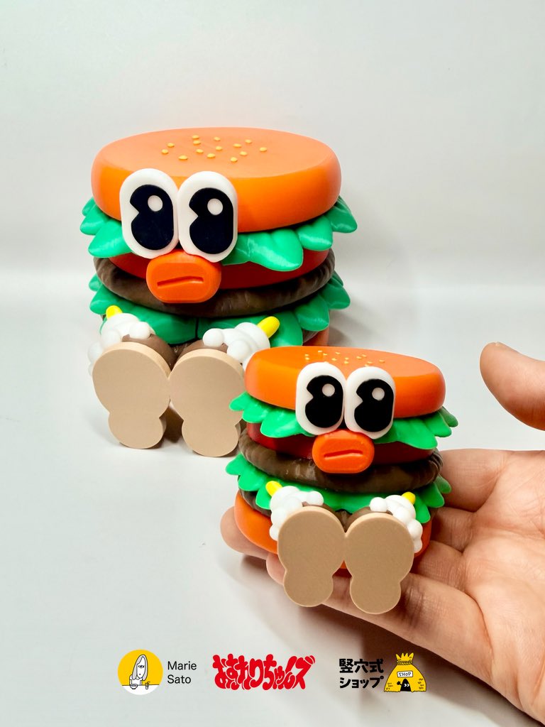 「おすわりバーガーちゃん『おともバージョン』の通販を明日24日(金)19:00〜行」|さとうまりえのイラスト