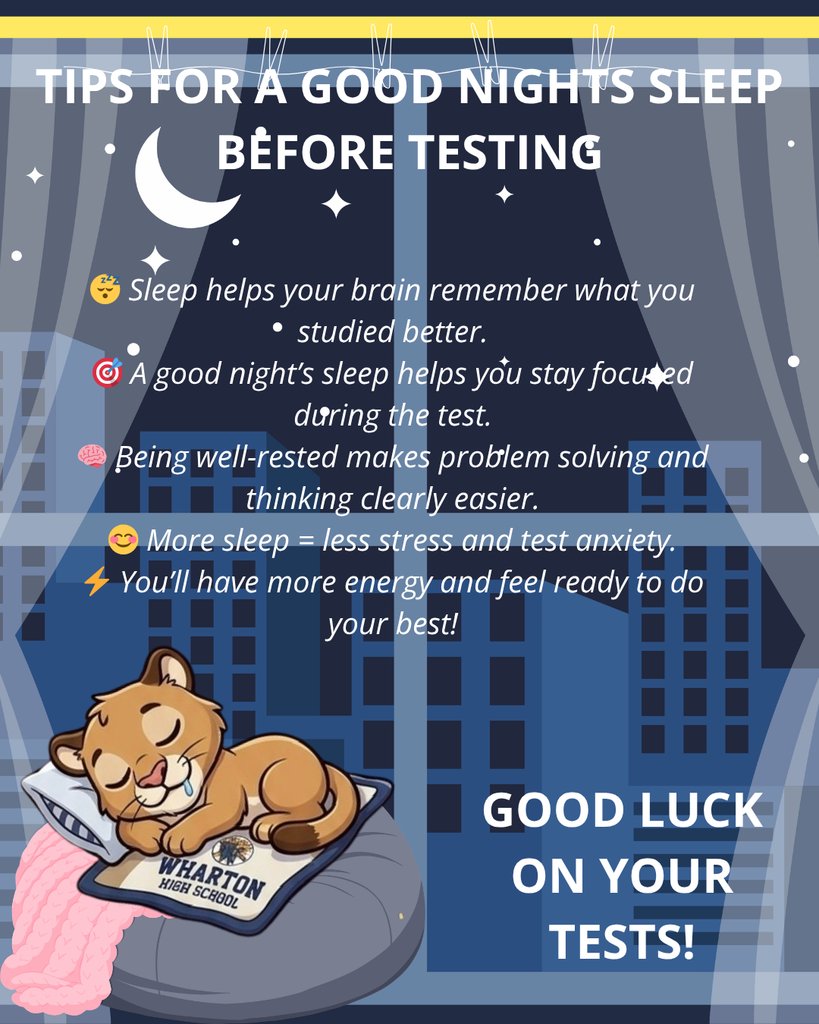 WhartonWildcats's tweet image. Testing season got everybody running on iced coffee and vibes 😭📚 But fr… your brain needs sleep to lock in. Don’t pull an all-nighter — get some rest and go ace that test 💯😴 #TestingSeason #StudentLife #SleepMatters #StudySmart