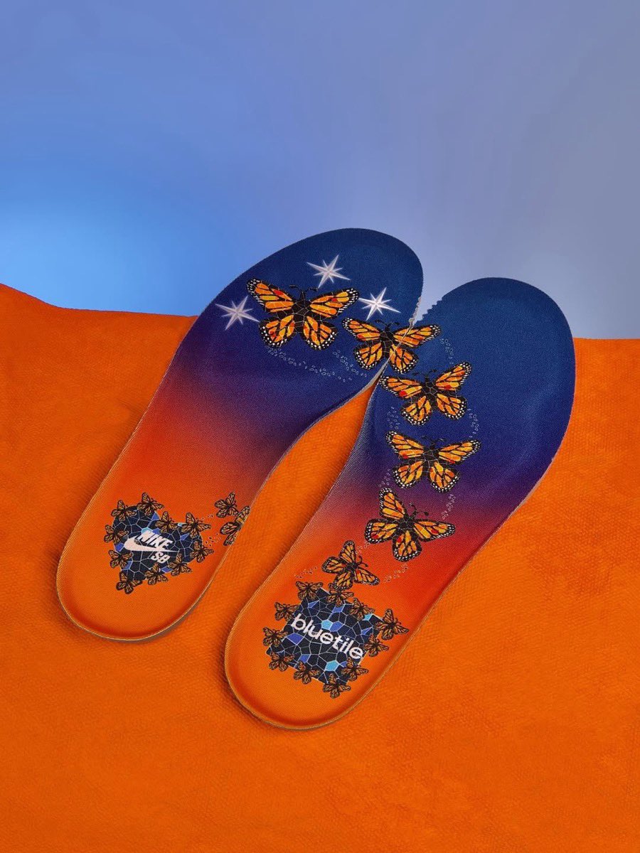 Bluetile Skateboards x Nike SB Dunk Low Pro QS “Monarch Butterfly