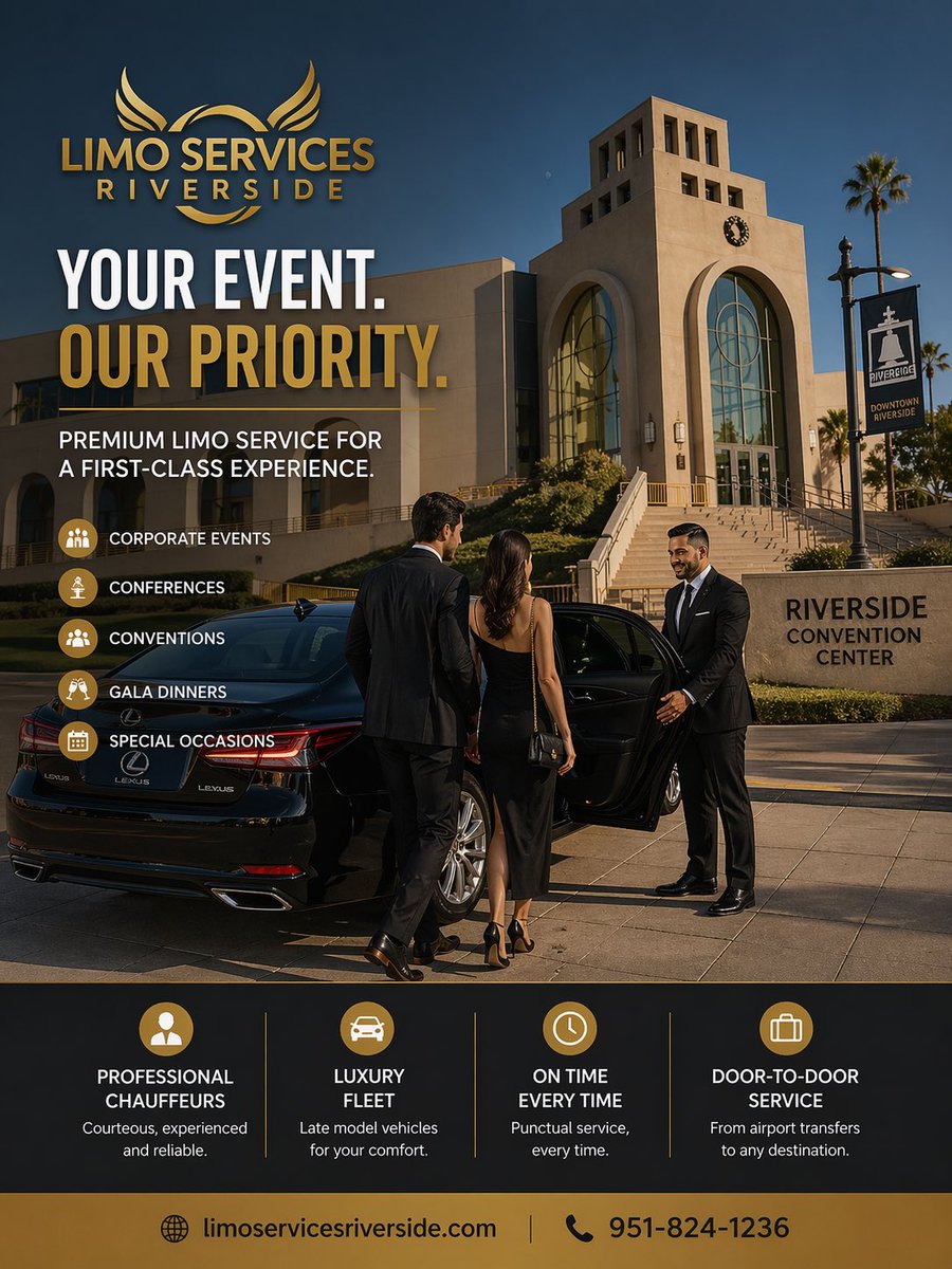 limo_riverside's tweet image. Riverside Event Transportation You Can Rely On

Perfect for corporate events, conventions, and nights out around the Riverside Convention Center.

Reserve your ride: limoservicesriverside.com

#RiversideLimo #EventTransportation #RiversideCA #CorporateTravel #LuxuryRide