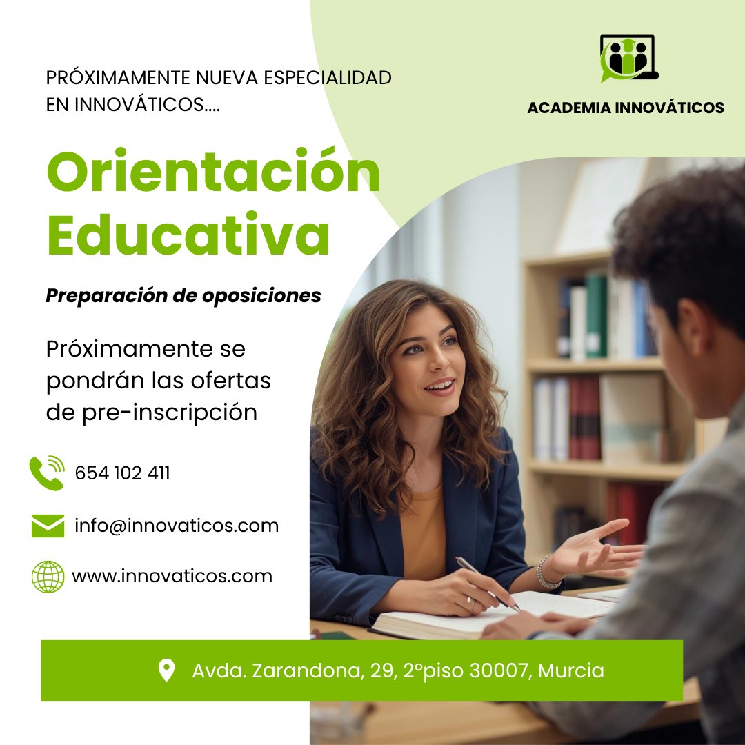 InnovaticosFor's tweet photo. 🚨 NUEVA ESPECIALIDAD MUY PRONTO EN INNOVÁTICOS

Seguimos creciendo…

📢 Llega Orientación Educativa para preparación de oposiciones 🎯

📩 info@innovaticos.com
📞 654 102 411
🌐 https://t.co/bJUpXyKP0q

#OrientacionEducativa #Oposiciones2027 #OposicionesDocentes #Opositores https://t.co/6NSj6ftnAG