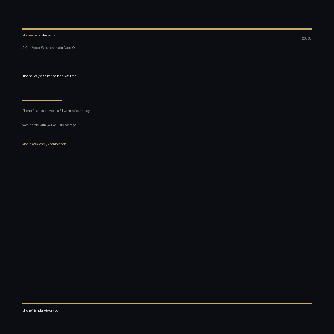 PhoneFriendsNet's tweet image. The holidays can be the loneliest time.

Phone Friends Network — 24 warm voices ready to celebrate with you, or just sit with you.

phonefriendsnetwork.com #holidays #lonely #connection