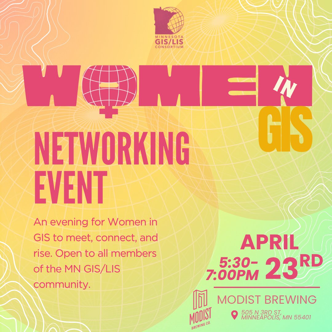 MNGISLIS's tweet image. 𝗖𝗮𝗹𝗹𝗶𝗻𝗴 𝗮𝗹𝗹 𝗪𝗼𝗺𝗲𝗻 𝗶𝗻 𝗚𝗜𝗦! ♀️🌐
Join us TONIGHT at Modist Brewing for an evening of networking and socializing with other #GIS professionals in the community. This event is open to everyone!