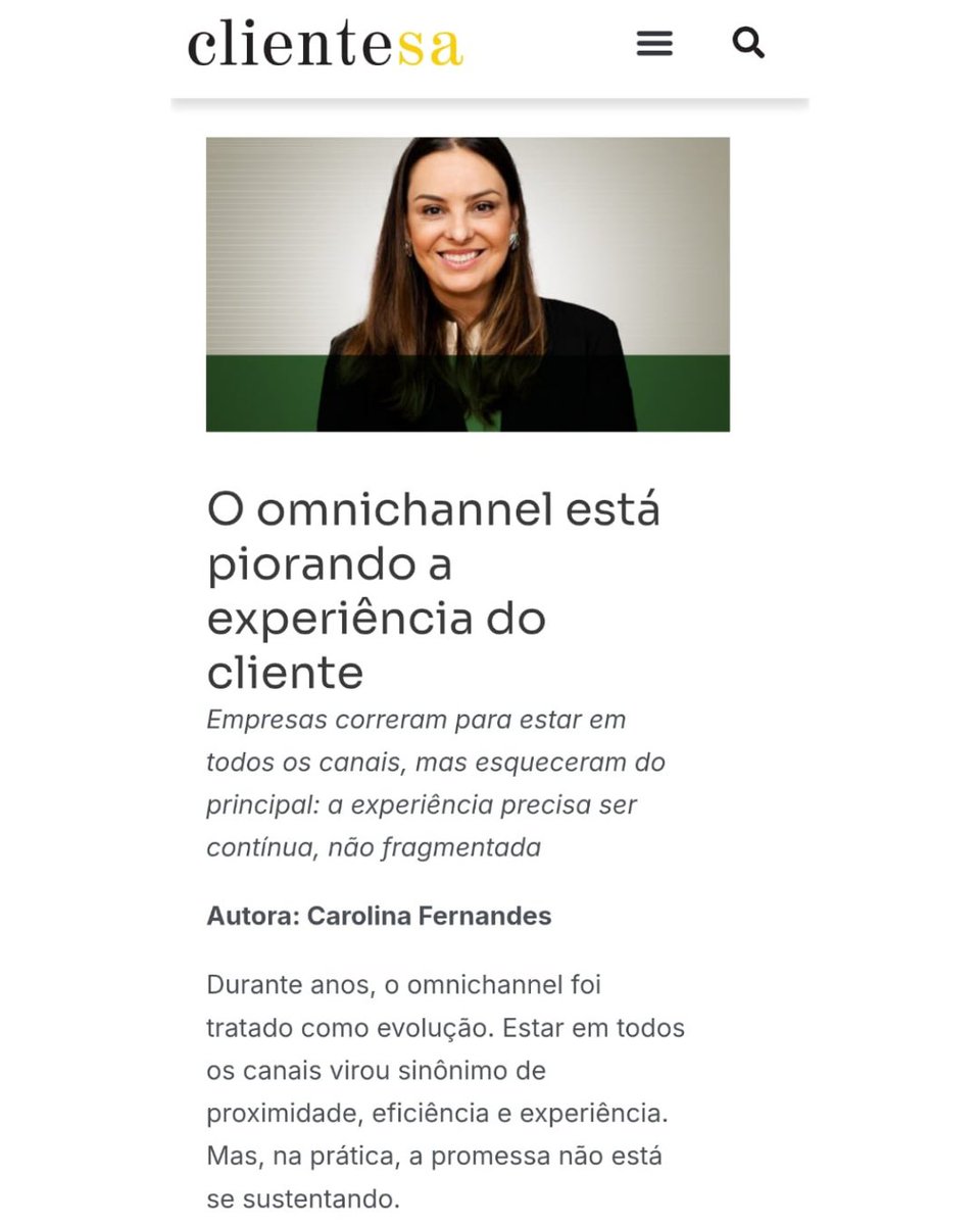 carufernandes's tweet image. Omnichannel: prometeu integração, entregou fragmentação. No meu artigo no portal Cliente SA, explico por que o excesso de presença sem coerência está piorando a jornada do cliente. portal.clientesa.com.br/o-omnichannel-…

#ateclasap #omnichannel #experienciadocliente #marketingestrategico