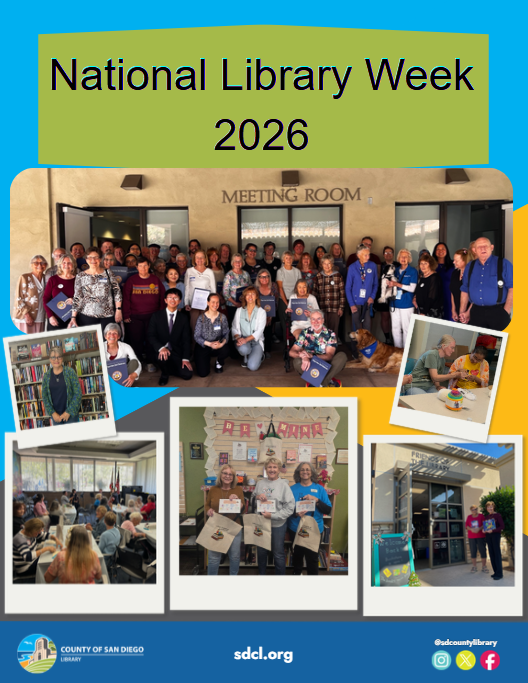 SDCountyLibrary's tweet photo. This National Library Week, we’re also celebrating the incredible volunteers and Friends of the Library who help our branches find their joy every day ✨

We’re so grateful to have you as part of the San Diego County Library family.

Help us say thank you 💙 https://t.co/PwJp7b7J52