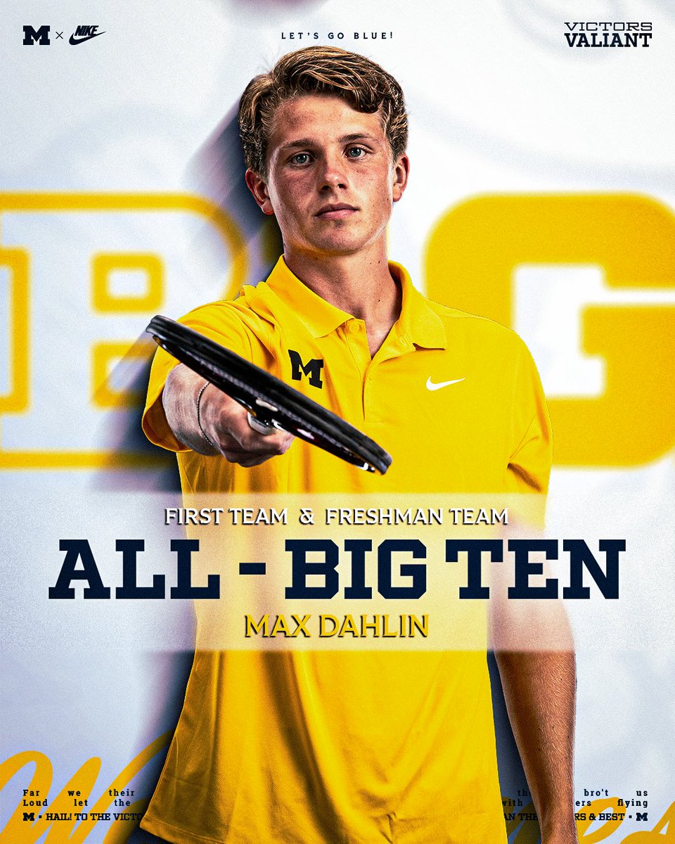 umichtennis's tweet photo. Congrats to our all-Big Ten honorees!

Max Dahlin
🔹B1G Player of the Year
🔹B1G Freshman of the Year
🔹First-Team All-B1G
🔹All-Freshman Team

Bjorn Swenson
🔹Second-Team All-B1G

Mert Oral
🔹Sportsmanship Award

Read >> https://t.co/qR2sTTEB8f https://t.co/Len8B832J0