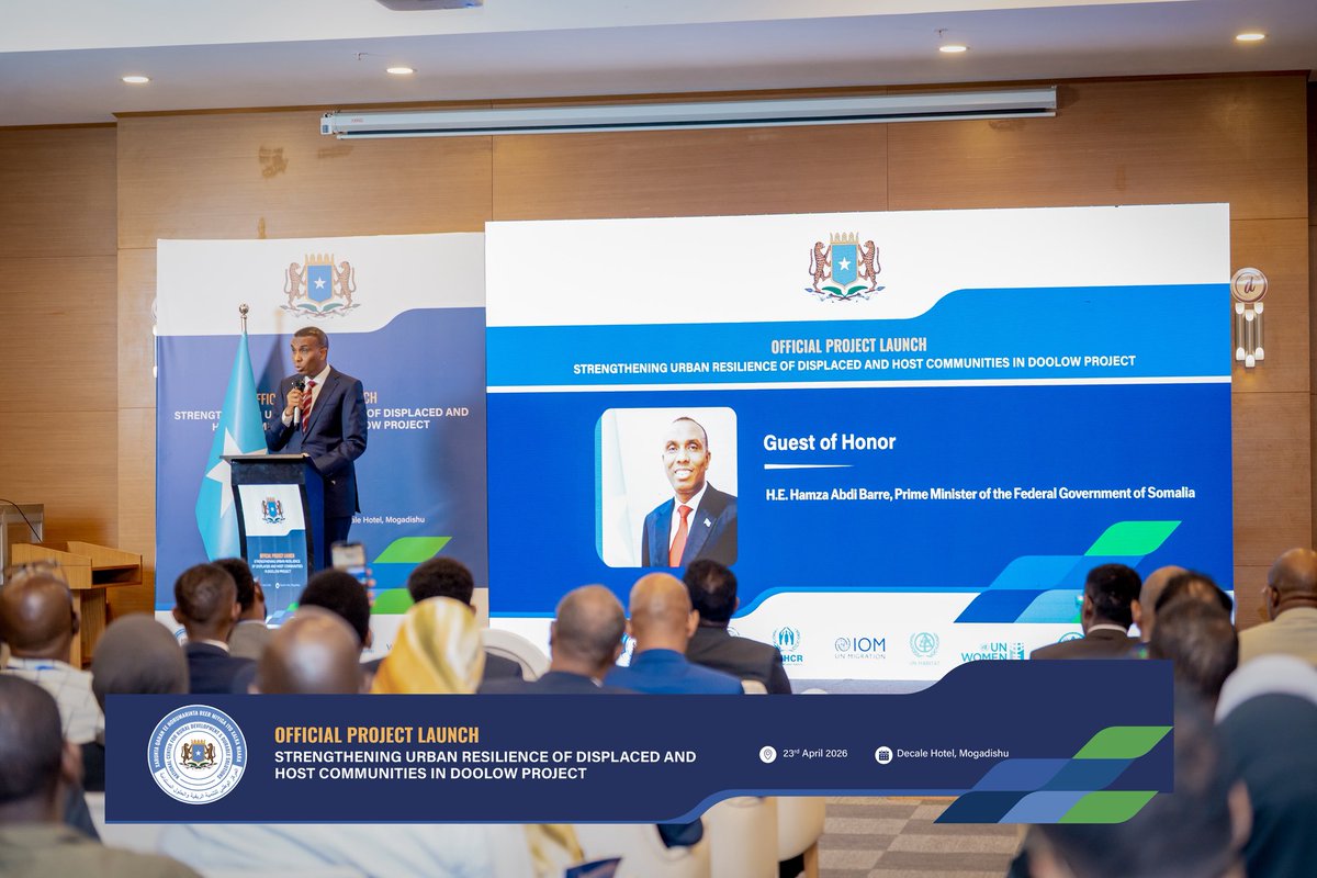 NCRDS_SOMALIA's tweet photo. 1/3 H.E @HamzaAbdiBarre, Prime Minister of the Federal Government of Somalia (@SomaliPM), has officially inaugurated the project: “Strengthening Urban Resilience for Displacement and Host-Communities in Dollow (SURDHT)” led by @NCRDS_SOMALIA and funded by @AfDB_Group. https://t.co/VnKGF9Z8AK