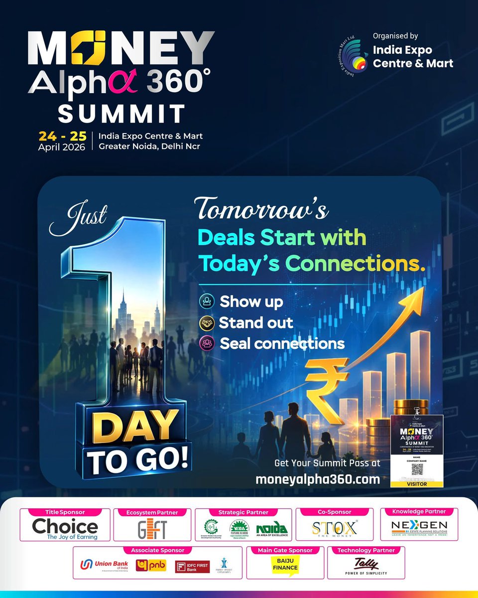 aksfca's tweet photo. 📈 STOX the Money™

🎙️ Proud Co-sponsor of Money Alpha 360° Summit 2026
Where finance, fintech &amp; innovation converge.

📅 Fri-Sat (Apr 24–25, 2026)
📍 India Expo Centre, Greater Noida

🚀 Register: https://t.co/1EMD4d4Qbg

📍 Visit STOX the Money @ Hall 4 | Stall H2-SP30. https://t.co/qRakiW6BNp