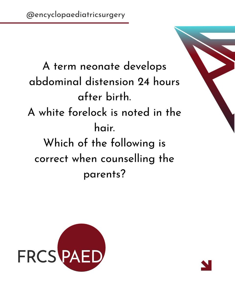 EncycloPaedSurg's tweet image. #PaediatricSurgery #PediatricSurgery #Surgeon #FRCS #FEBPS #EuropeanBoard #Revision #Exams #SingleBestAnswer #MCQ #EncycloPaediatricSurgery

For 500+ FRCS style practice MCQs:
mcq.encyclopaediatricsurgery.com