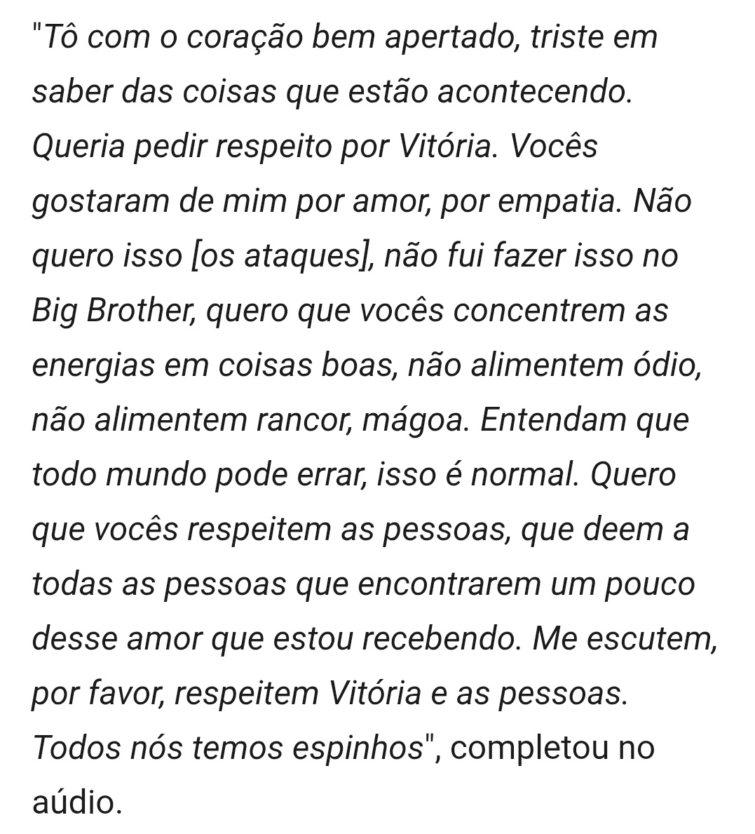 ribjlu's tweet photo. @SagrYassmin E, infelizmente, vai continuar porque, diferente do que aconteceu em 2021, a vencedora do 26 não tem capacidade de ser um ser humano decente e pedir respeito. https://t.co/Q8g6D8oin2