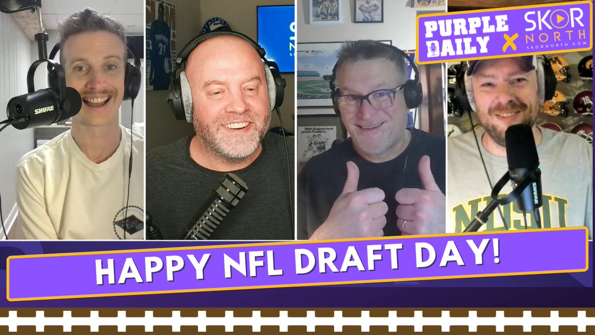 SKORNorth's tweet image. 🎉 HAPPY DRAFT DAY 🎉

– Final #Vikings mock draft intel
– Who will the Vikings take at pick 18
– It's Christmas for @thorku 

Stream Purple Daily wherever you get your podcasts! #SKOL 

🎙️: youtube.com/live/VhXtk4Odg…