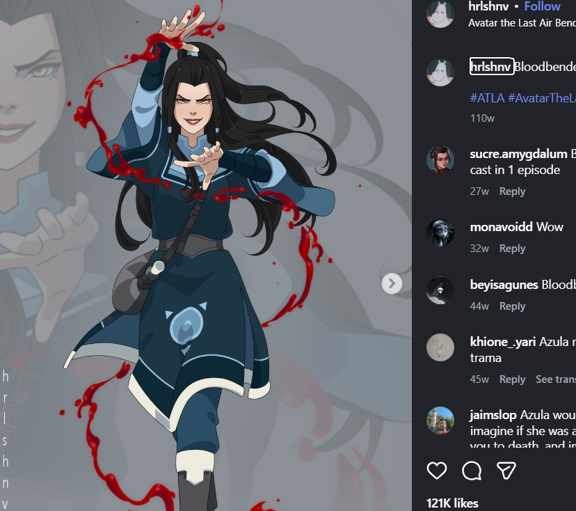 Demilkaz1's tweet photo. @AceFoxxii @avatarpost The art literally has the signature. This is from the artist "hrlshnv" on instagram. https://t.co/BjCLTCPeJf