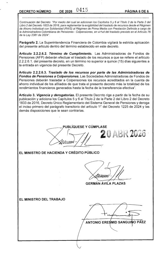 NoticiasRCN's tweet image. #Noticia | Este es el decreto que le exige a los fondos de pensiones privados el traslado de los 25 billones de pesos a Colpensiones. Esto obedece al dinero que corresponde de la ventana pensional o ventana de oportunidad que está en la reforma pensional. Les da solo 30 días para