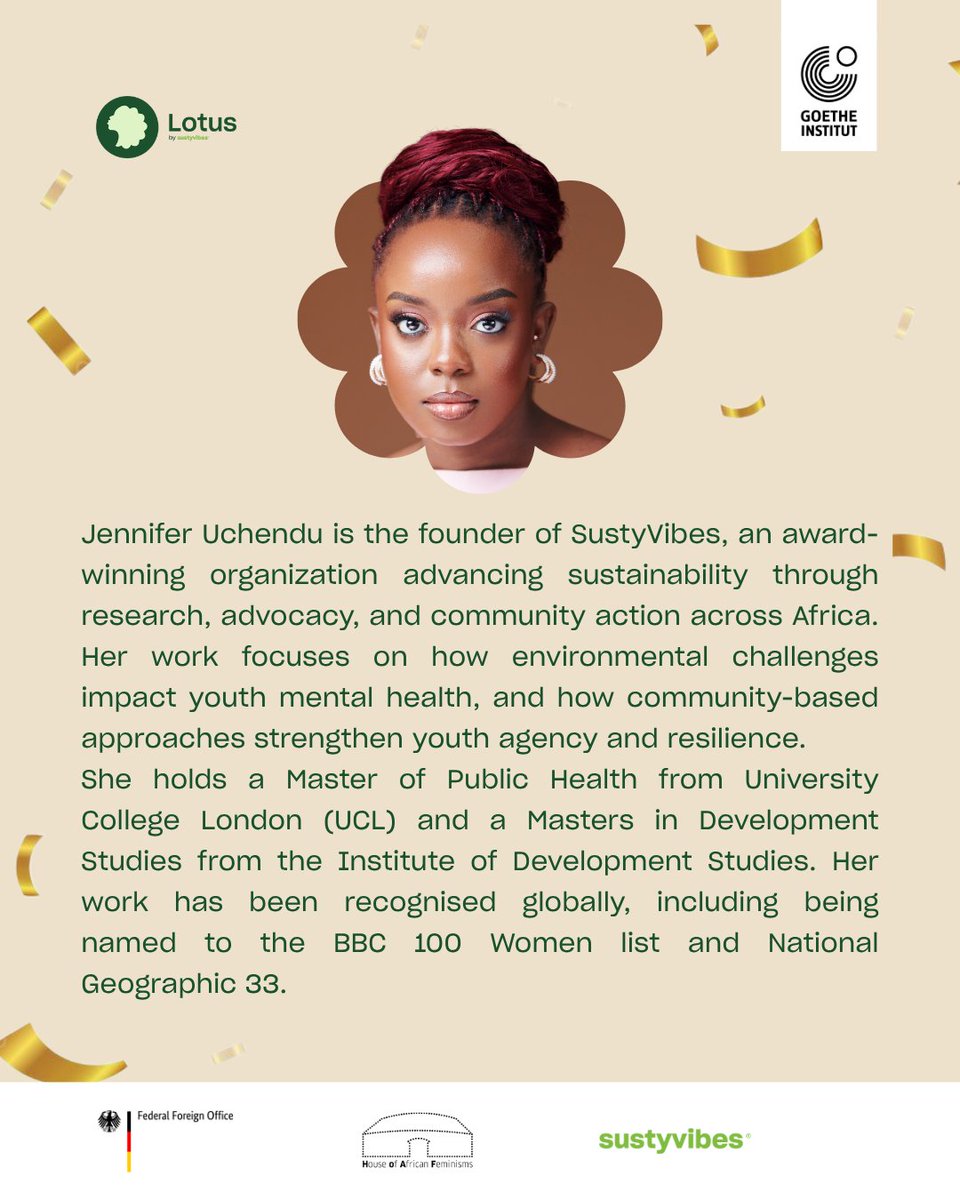 SustyVibes's tweet photo. Jennifer Uchendu @Dzennypha will be hosting our Lotus public event. As founder of SustyVibes, she shaped this feminist leadership space for women, grounded in community. 

Join us this Saturday, April 25.

Register: https://t.co/Uz5lWEwdPz

#lotusbysustyvibes #sustyvibeswomen https://t.co/2AU5HxiXjC